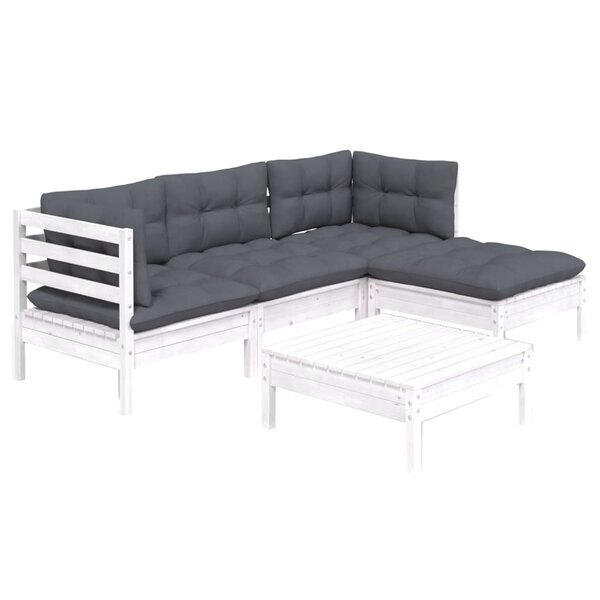 Salon de jardin meuble d'extérieur ensemble de mobilier 5 pièces avec coussins blanc bois de pin 02_0016302