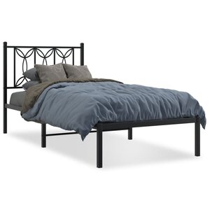 vidaXL Cadre de lit métal sans matelas avec tête de lit noir 75x190 cm