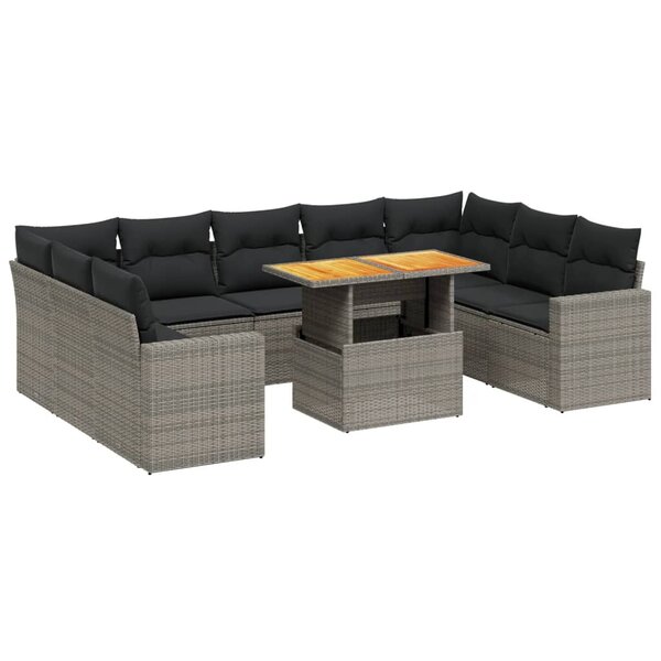 vidaXL Salon de jardin avec coussins 10 Pièces gris résine tressée
