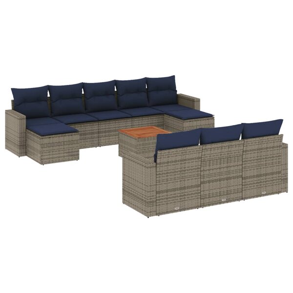 vidaXL Salon de jardin 11 Pièces avec coussins gris résine tressée