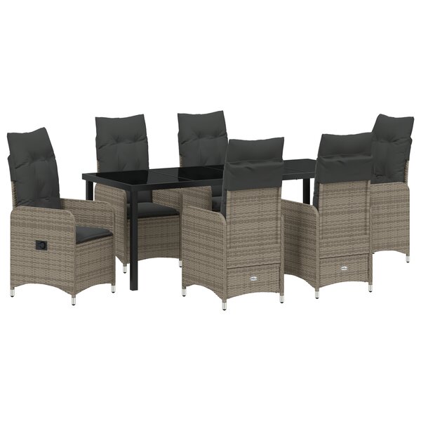 vidaXL Set de dîner de jardin 7 pièces avec coussins gris en rattan