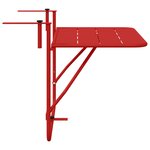 vidaXL Table Suspendue de Balcon Rouge 60 x 39 x 65 cm Acier