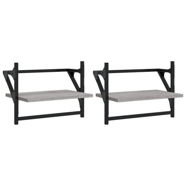 vidaXL Étagères murales avec barres 2 Pièces sonoma gris 40x25x30 cm