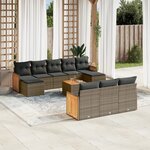 vidaXL Salon de jardin 11 Pièces avec coussins gris résine tressée