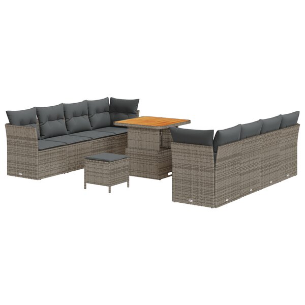 vidaXL Ensemble de canapé de jardin 11 pièces avec coussins en gris poly rotin acacia