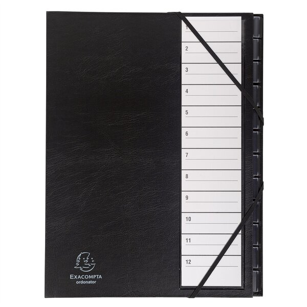 Trieur Rigide Ordonator Cavaliers Plastiques et élastiques 12 Comp de 1 à 12 - Noir EXACOMPTA
