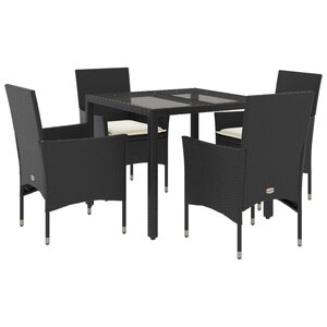vidaXL Ensemble à manger de jardin et coussins 5 Pièces noir rotin verre