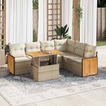 vidaXL Salon de jardin avec coussins 7 Pièces beige résine tressée acacia