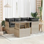vidaXL Salon de jardin 5 Pièces avec coussins gris clair résine tressée