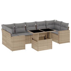 vidaXL Salon de jardin avec coussins 8 Pièces beige résine tressée