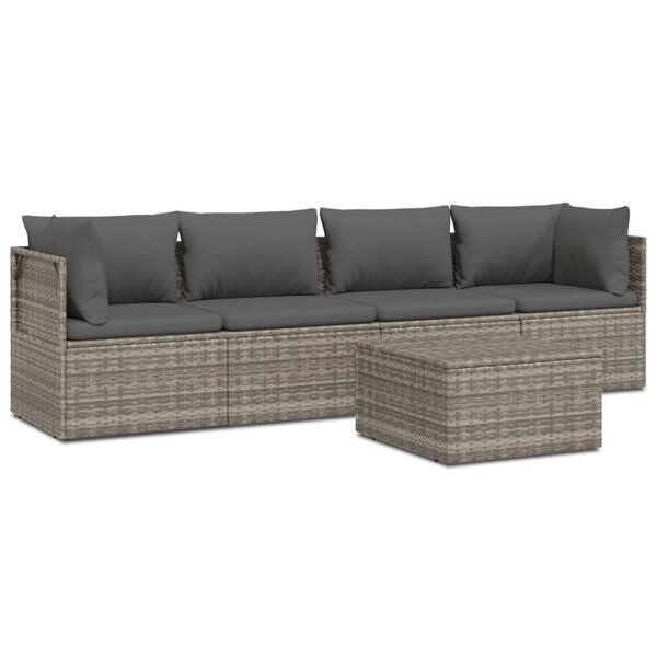 vidaXL Salon de jardin 5 Pièces avec coussins Gris Résine tressée