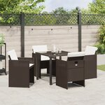 Ensemble de repas de jardin de 5 pièces avec coussins en poly rotin marron vidaXL