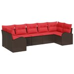 vidaXL Ensemble de canapé de jardin 7 Pièces Marron et rouge polyrotin