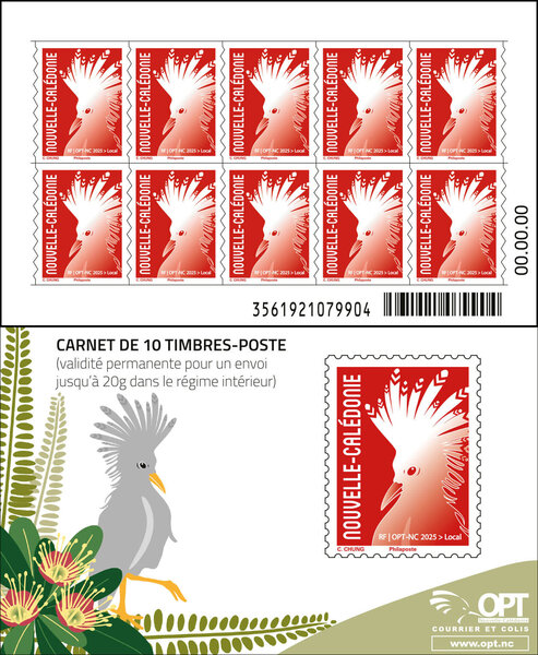 Carnet 10 timbres Nouvelle Calédonie - Cagou Chung Rouge