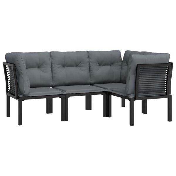 Salon de jardin meuble d'extérieur ensemble de mobilier 4 pièces noir et gris résine tressée 02_0016271