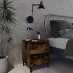 vidaXL Tables de chevet pieds en métal 2 Pièces Chêne fumé 40x35x50 cm