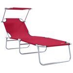 vidaXL Transats pliants 2 Pièces avec auvent Tissu Oxford Rouge 600D