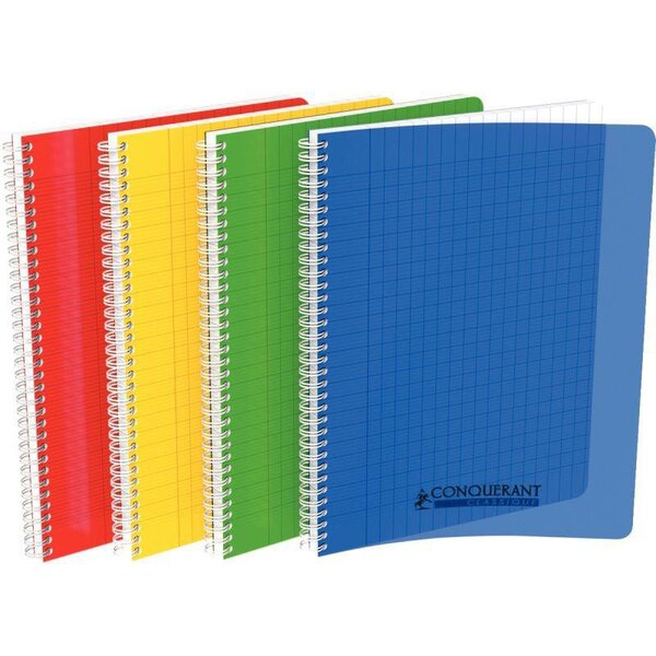 Cahier spirale 100 pages seyès 90 g avec couverture polypropylène assortie  format 21 x 29 7 cm CONQUERANT