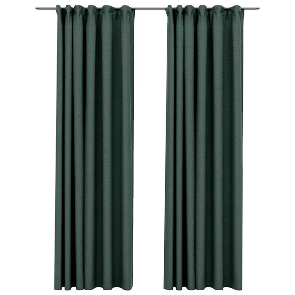 vidaXL Rideaux occultants aspect lin avec crochets 2Pièces Vert 140x225cm