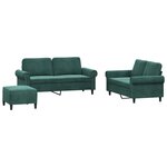 vidaXL Ensemble de canapés 3 Pièces avec coussins Vert foncé Velours