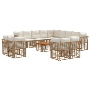 vidaXL Ensemble de canapés d'extérieur 14 Pièces Blanc Naturel et Crème