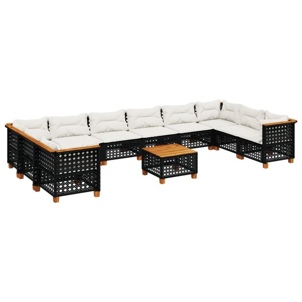 vidaXL Salon de jardin 11 Pièces avec coussins noir résine tressée