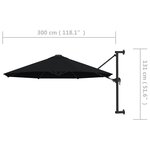 vidaXL Parasol mural avec mât en métal 300 cm Noir