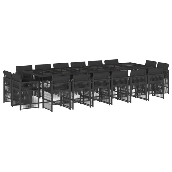 vidaXL Ensemble à manger de jardin 17 Pièces coussins noir résine tressée
