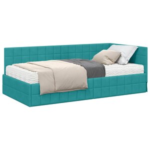 vidaXL Cadre de lit d'angle avec matelas 2 Pièces Turquoise Velours