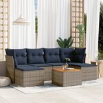 vidaXL Salon de jardin 7 Pièces avec coussins gris résine tressée