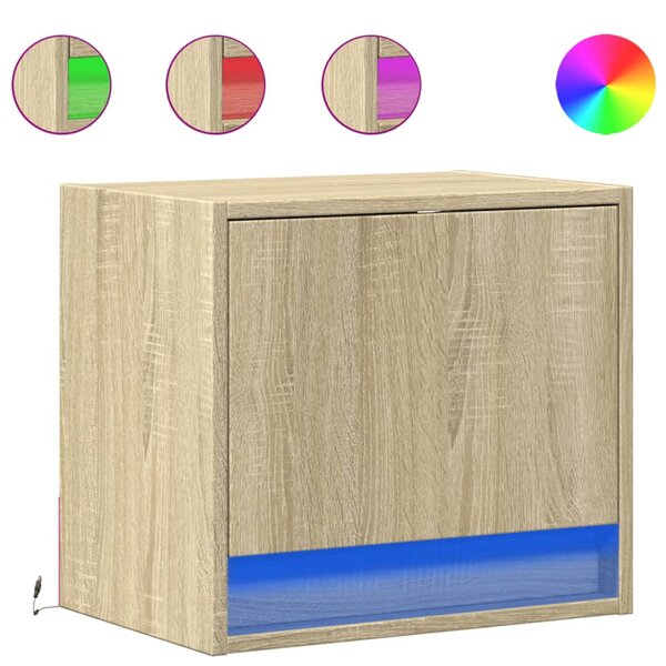 vidaXL Tables de chevet murales avec lumières LED 2 Pièces chêne sonoma