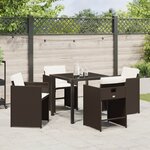 vidaXL Ensemble de salle à manger de jardin 5 pièces avec coussins en poly rotin brun