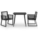 vidaXL Ensemble à manger d'extérieur 3 Pièces Rotin PVC Noir