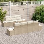vidaXL Ensemble de Canapés de Jardin 8 Pièces avec Coussins Beige Rattan Poly Acacia