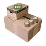 Pack and Move - Lot 60 cartons déménagement stockage S - 36 x 28x 18 cm - Poignées renforcées - 3 adhésifs offerts