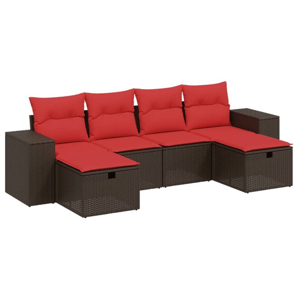 vidaXL Salon de jardin 6 Pièces avec coussins marron résine tressée