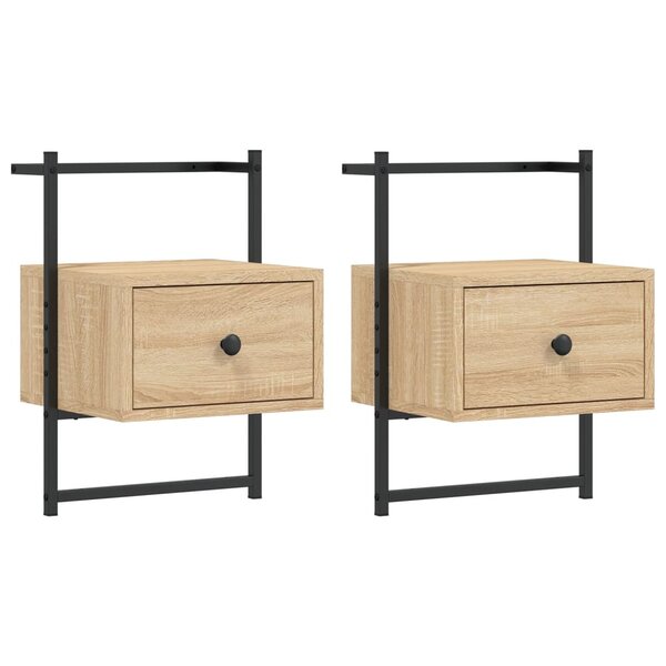vidaXL Table de chevet murale 2 Pièces chêne sonoma 35x30x51 cm