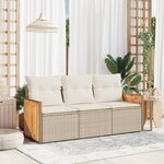 vidaXL Salon de jardin avec coussins 3 Pièces beige résine tressée