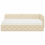 vidaXL Cadre de lit d'angle avec matelas Crème 90 x 200 cm tissu