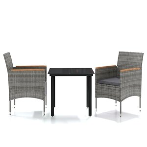 vidaXL Ensemble à manger de jardin et coussins 3 Pièces Gris et noir