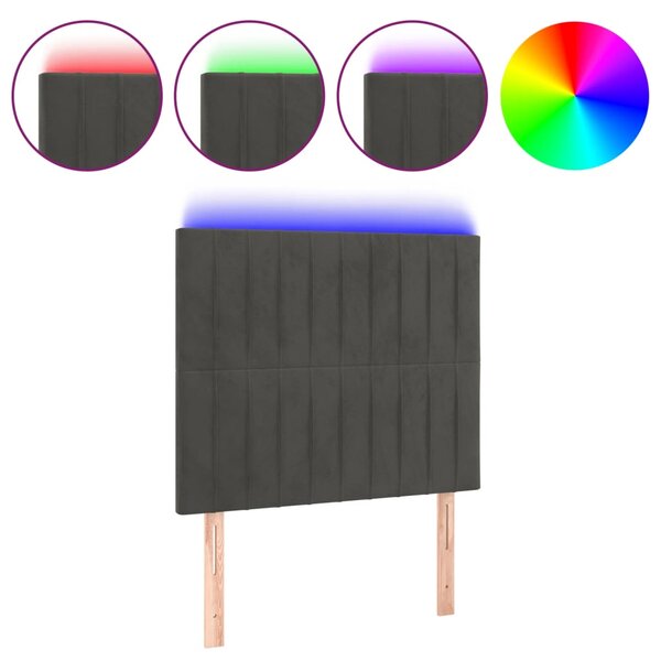 vidaXL Tête de lit à LED Gris foncé 100x5x118/128 cm Velours