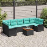 vidaXL Ensemble de canapé de jardin 8 Pièces Noir et turquoise polyrotin
