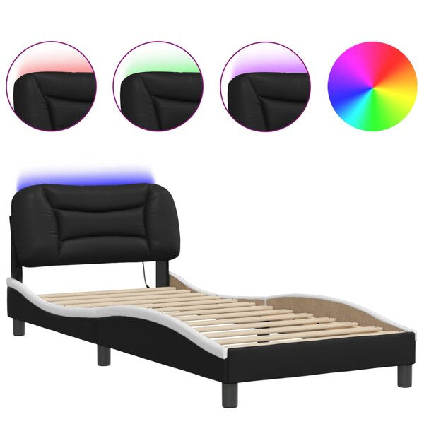 vidaXL Cadre de lit avec LED sans matelas Hvar noir et blanc 90x190 cm
