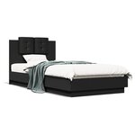 vidaXL Cadre de lit avec tête de lit et lumières LED noir 90x200 cm