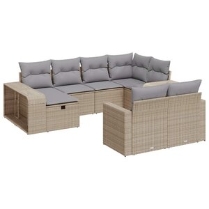 vidaXL Salon de jardin avec coussins 10 Pièces beige résine tressée