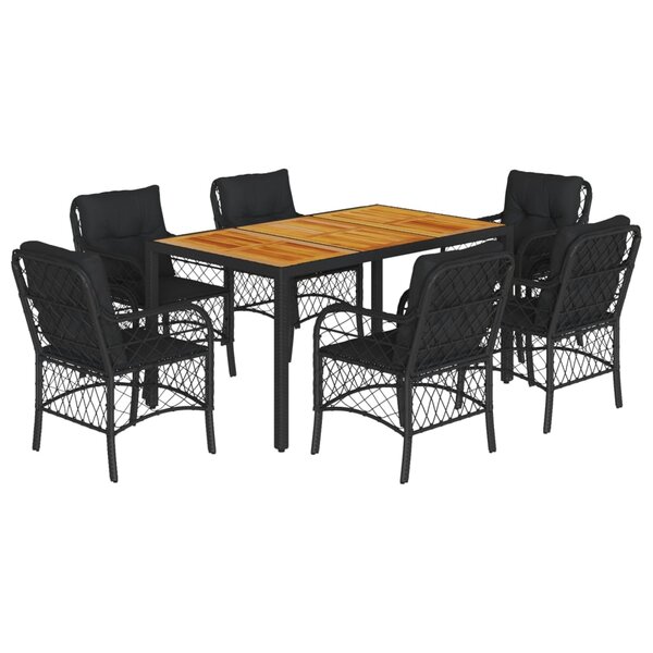vidaXL Ensemble à manger de jardin coussins 7Pièces Noir Résine tressée