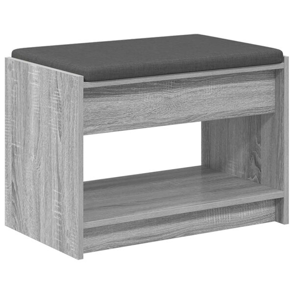 vidaXL Banc d'entrée avec coussin Gris Sonoma 63 x 38 x 45 cm