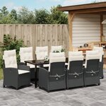 vidaXL Ensemble de salle à manger de jardin de 9 pièces avec coussins en rattan poly noir