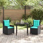 vidaXL Ensemble de salle à manger pour jardin 3 Pièces Noir Poly rotin