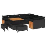 Ensemble de canapé de jardin 12 pièces avec coussins Noir poly rotin acacia